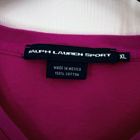 Vintage 90s Ralph Lauren Sport Magenta V-Neck Tee EUC XL - Picture 4 of 5